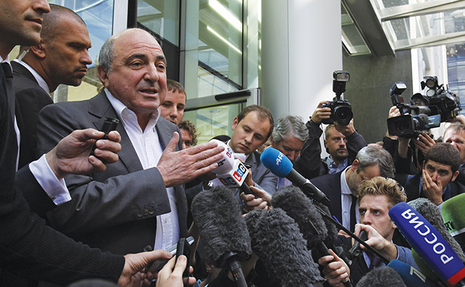 Boris Berezovsky speaking to reporters outside a London court in 2012