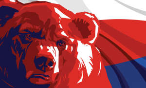 bear on russian flag illustration
