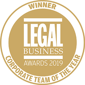 Winner of Legal Business Awards 2019: Corporate Team of the Year