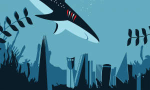 underwater City with shark
