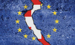 Eu rock with Swiss flag in crevice