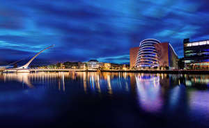 view across river to Samuel Beckett Bridge, Dublin