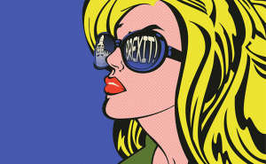pop art woman with the word Brexit reflected in her sunglasses lens