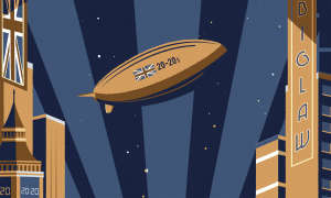 art deco-style 2020s airship in London
