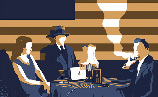 1920s-style table scene with modern gadgets